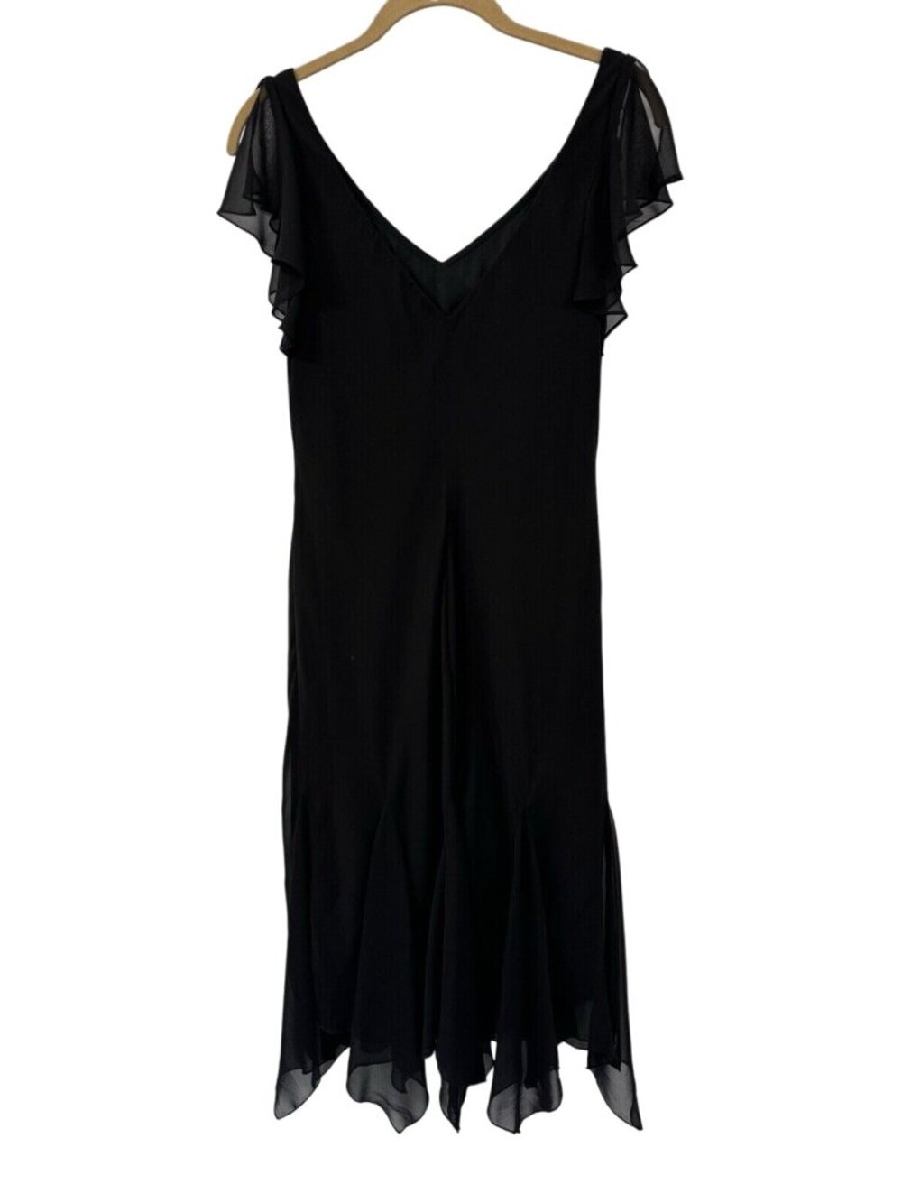 Vintage Y2K Midi Dress Black Tan Beaded Floral Whimsy Goth Fairy Asymmetrical - Picture 5 of 11